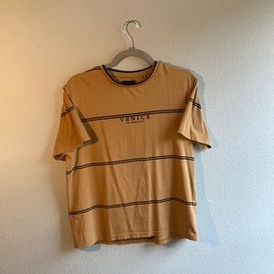 Mustard yellow “VENICE” tee, horizontal stripes